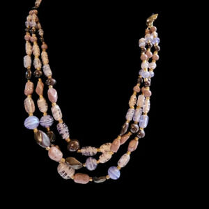 Vintage Agate and Glass triple strand‎ necklace